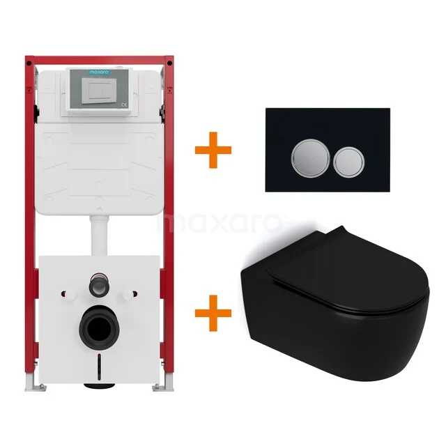 Toilet set Matte black without rim + Maxaro Flush concealed cisterns TOI1550 Toilet set Matte black without rim + Maxaro Flush concealed cisterns TOI1550