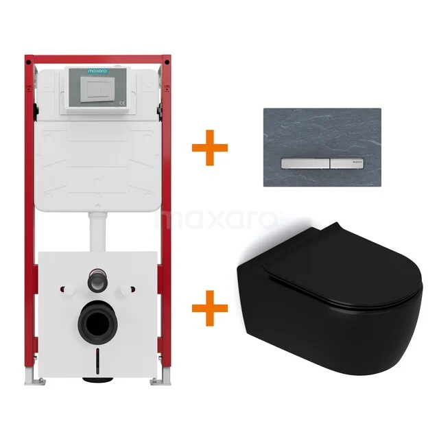Toiletset Mat zwart zonder Spoelrand + Maxaro Flush inbouwreservoir TOI1616 Toiletset Mat zwart zonder Spoelrand + Maxaro Flush inbouwreservoir TOI1616