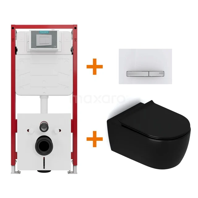 Toilet set Matte black without rim + Maxaro Flush concealed cisterns TOI1715