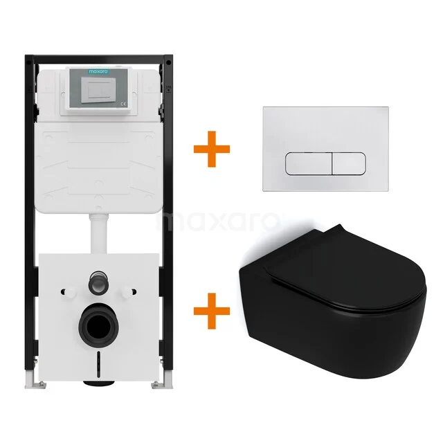 Toilet sets Matte black without rim + Maxaro Flush Pro concealed cistern with sound insulation TOI2012 Toilet sets Matte black without rim + Maxaro Flush Pro concealed cistern with sound insulation TOI2012