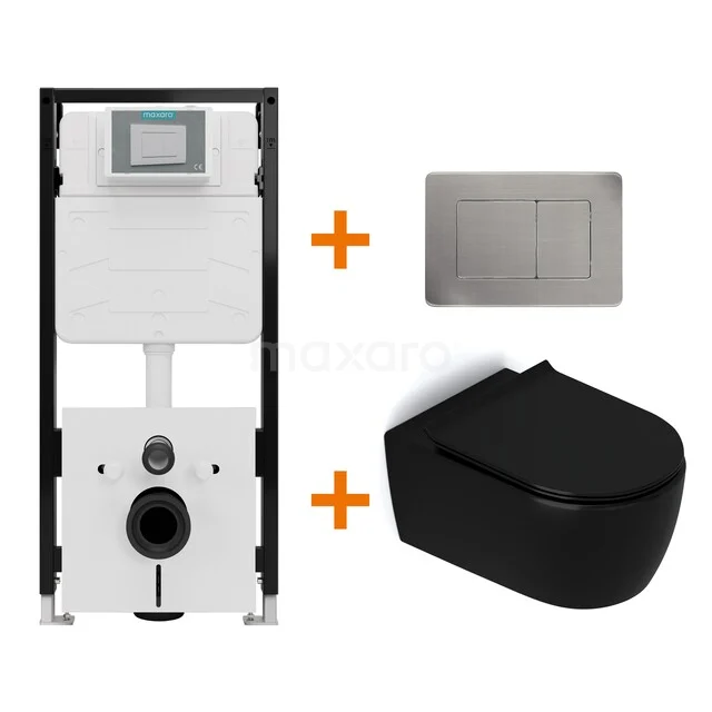 Toilet sets Matte black without rim + Maxaro Flush Pro concealed cistern with sound insulation TOI2210