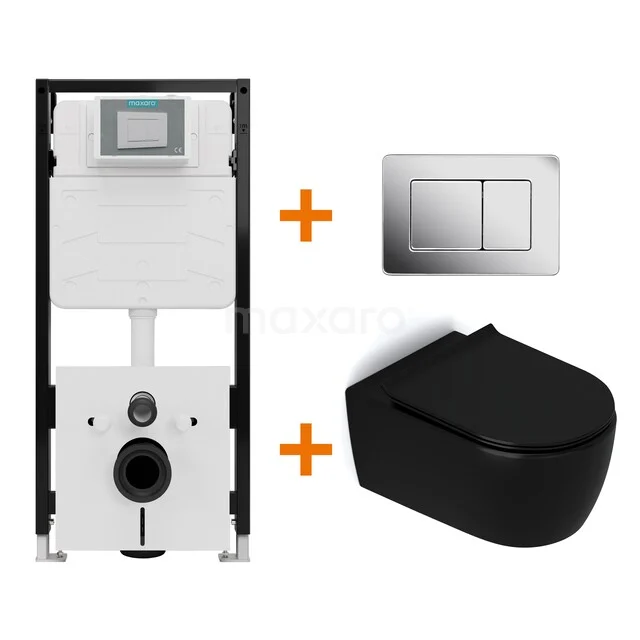Toilet sets Matte black without rim + Maxaro Flush Pro concealed cistern with sound insulation TOI2243