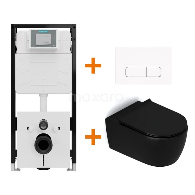 WC-Set Matt Schwarz ohne Rand + Maxaro Flush Slim Pro Unterputzspülkasten mit Schalldämmung TOI2573