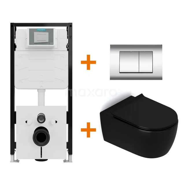 WC-Set Matt Schwarz ohne Rand + Maxaro Flush Slim Pro Unterputzspülkasten mit Schalldämmung TOI2837
