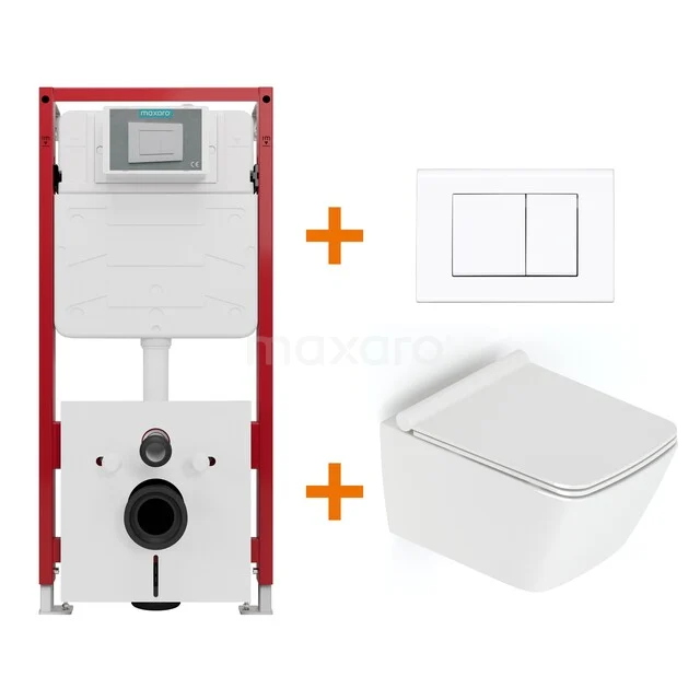 Toiletset Hoogglans wit met Spoelrand + Maxaro Flush inbouwreservoir TOI1025