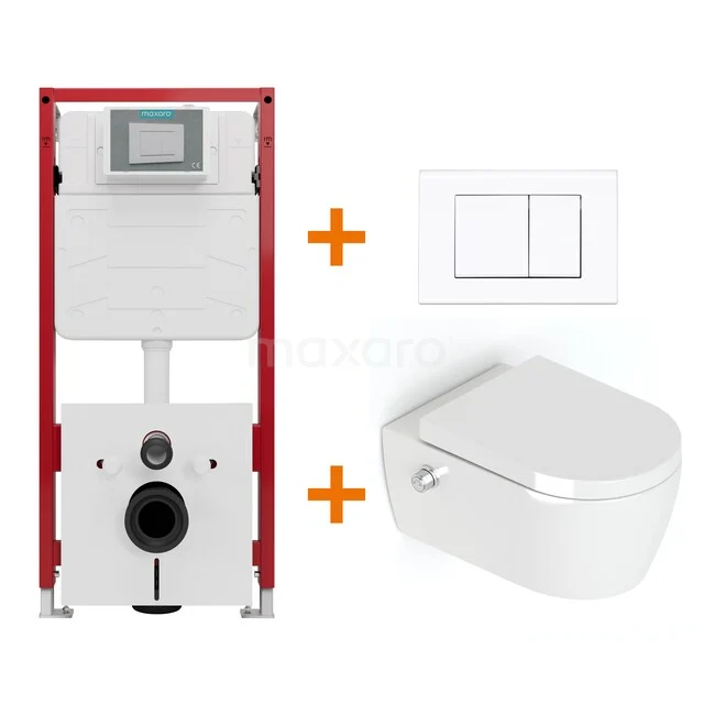 Toiletset Hoogglans wit Bidet  zonder Spoelrand + Maxaro Flush inbouwreservoir TOI1026