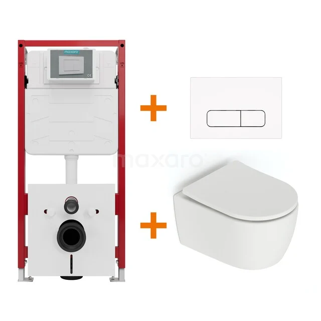 WC-Set Matt Weiß ohne Rand + Unterputzspülkasten Maxaro Flush TOI1049