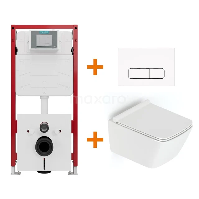 Toiletset Hoogglans wit met Spoelrand + Maxaro Flush inbouwreservoir TOI1058