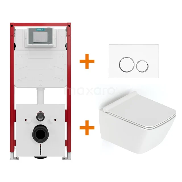 Toiletset Hoogglans wit met Spoelrand + Maxaro Flush inbouwreservoir TOI1091