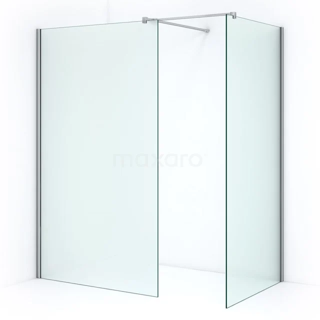 Glasene Eck-Duschwand mit Aluminium-Profilen, klaren Paneelen und schlankem Design; ideal für eine moderne Badezimmer Einrichtung.