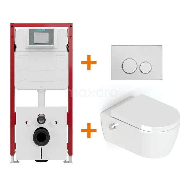 Toiletset Hoogglans wit Bidet  zonder Spoelrand + Maxaro Flush inbouwreservoir TOI1290