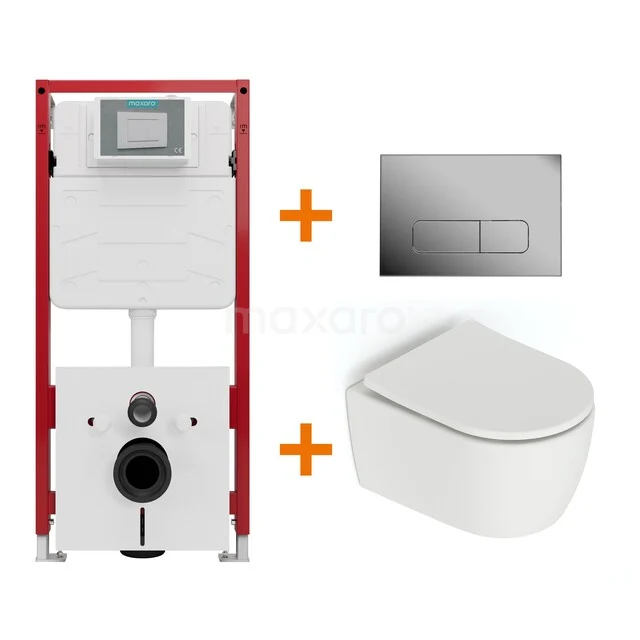 Toilet set Matte white without rim + Maxaro Flush concealed cisterns TOI1346