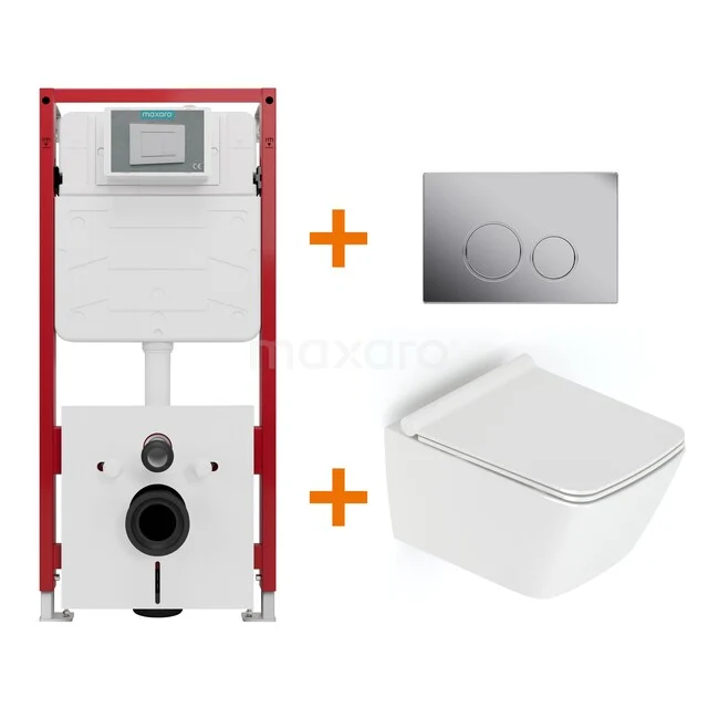 Toiletset Hoogglans wit met Spoelrand + Maxaro Flush inbouwreservoir TOI1388