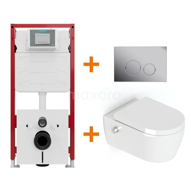 Toiletset Hoogglans wit Bidet  zonder Spoelrand + Maxaro Flush inbouwreservoir TOI1389