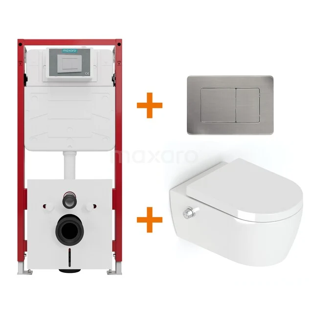 Toiletset Hoogglans wit Bidet  zonder Spoelrand + Maxaro Flush inbouwreservoir TOI1455