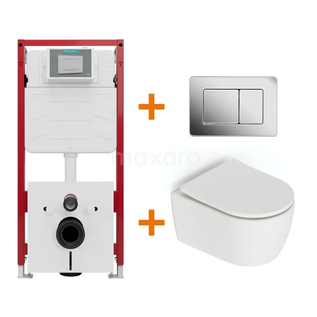 Toiletset Mat wit zonder Spoelrand + Maxaro Flush inbouwreservoir TOI1478 Toiletset Mat wit zonder Spoelrand + Maxaro Flush inbouwreservoir TOI1478