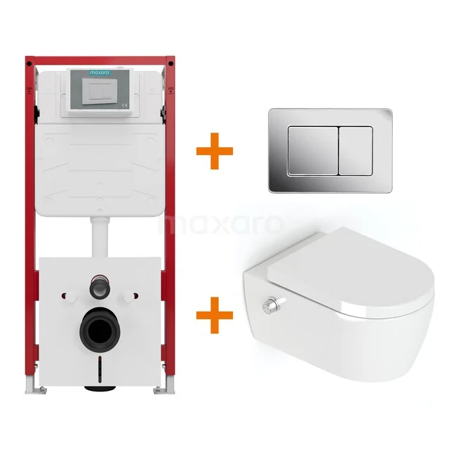 Toiletset Hoogglans wit Bidet  zonder Spoelrand + Maxaro Flush inbouwreservoir TOI1488