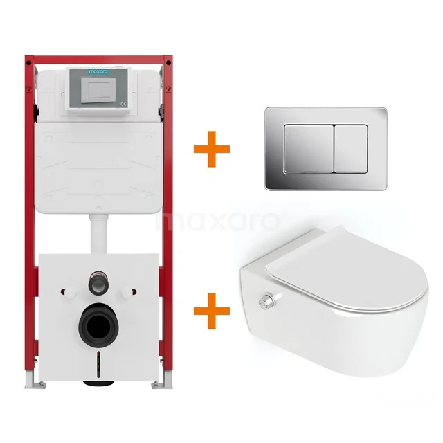 Toiletset Hoogglans wit Bidet  zonder Spoelrand + Maxaro Flush inbouwreservoir TOI1489