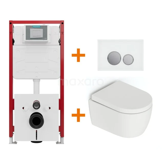 Toiletset Mat wit zonder Spoelrand + Maxaro Flush inbouwreservoir TOI1510 Toiletset Mat wit zonder Spoelrand + Maxaro Flush inbouwreservoir TOI1510