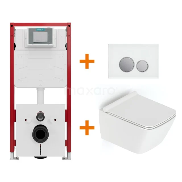 Toiletset Hoogglans wit met Spoelrand + Maxaro Flush inbouwreservoir TOI1520