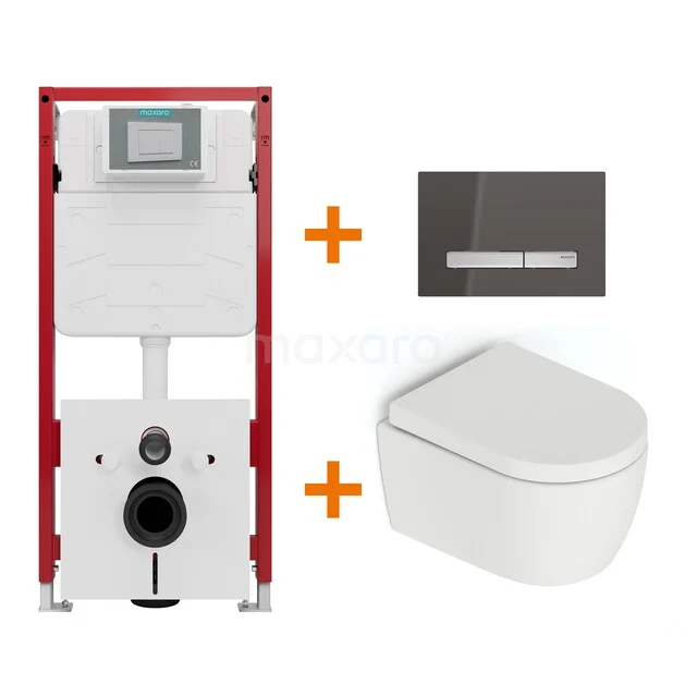 WC-Set Matt Weiß ohne Rand + Unterputzspülkasten Maxaro Flush TOI1675