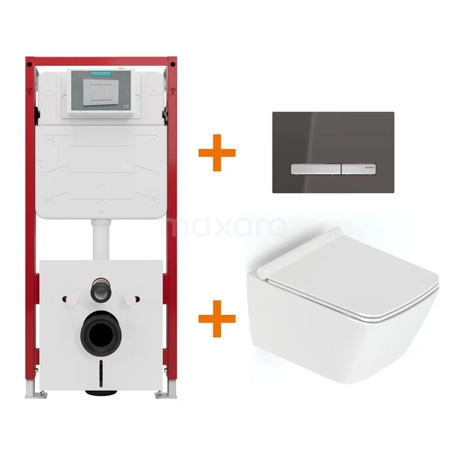 Toiletset Hoogglans wit met Spoelrand + Maxaro Flush inbouwreservoir TOI1685
