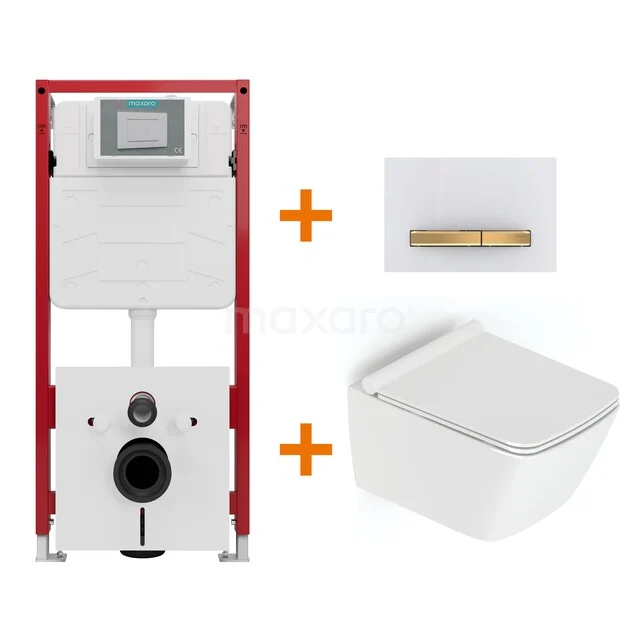 Toiletset Hoogglans wit met Spoelrand + Maxaro Flush inbouwreservoir TOI1751