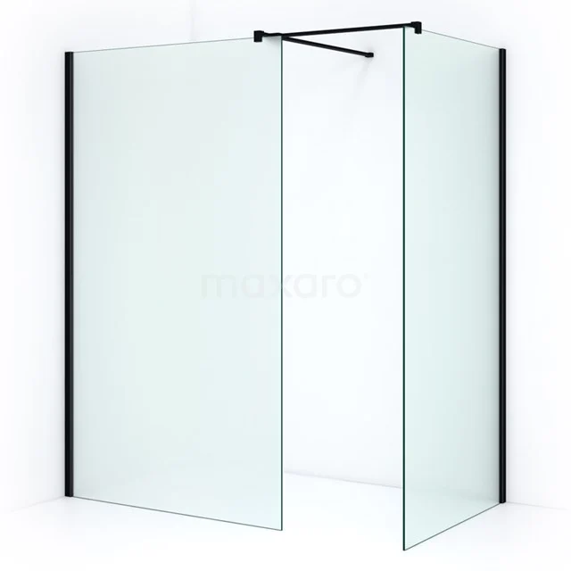 Shower screen made of clear glass with black profiles, modern design, suitable for stylish bathroom fittings.