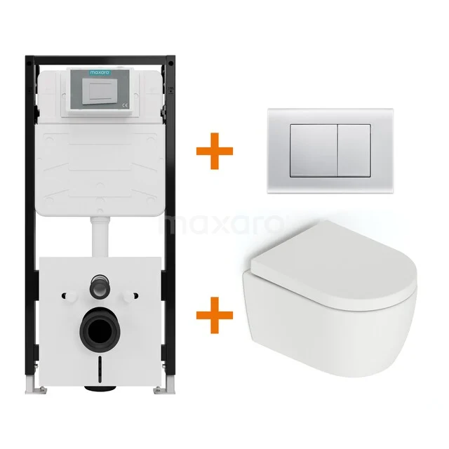 WC-Set Matt Weiß ohne Rand + Unterputzspülkasten Maxaro Flush Pro mit Schalldämmung TOI1972