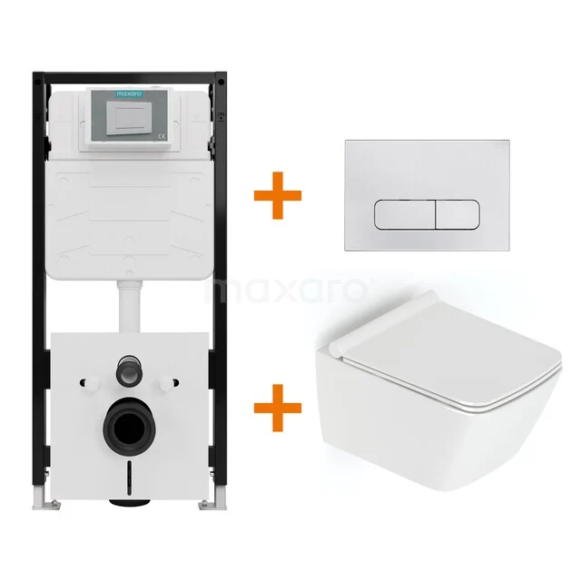 Toiletset Hoogglans wit met Spoelrand + Maxaro Flush Pro inbouwreservoir met geluidsisolatie TOI2015
