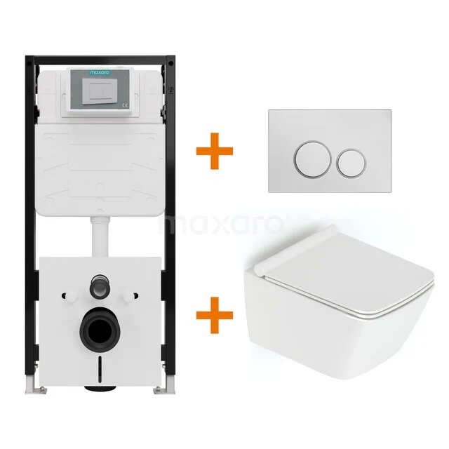 WC-Set Hochglanz Weiß mit Rand + Maxaro Flush Pro Unterputzspülkasten mit Schalldämmung TOI2048