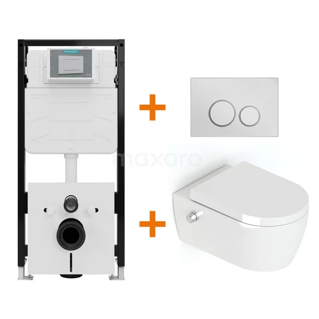 Toiletset Hoogglans wit Bidet  zonder Spoelrand + Maxaro Flush Pro inbouwreservoir met geluidsisolatie TOI2049