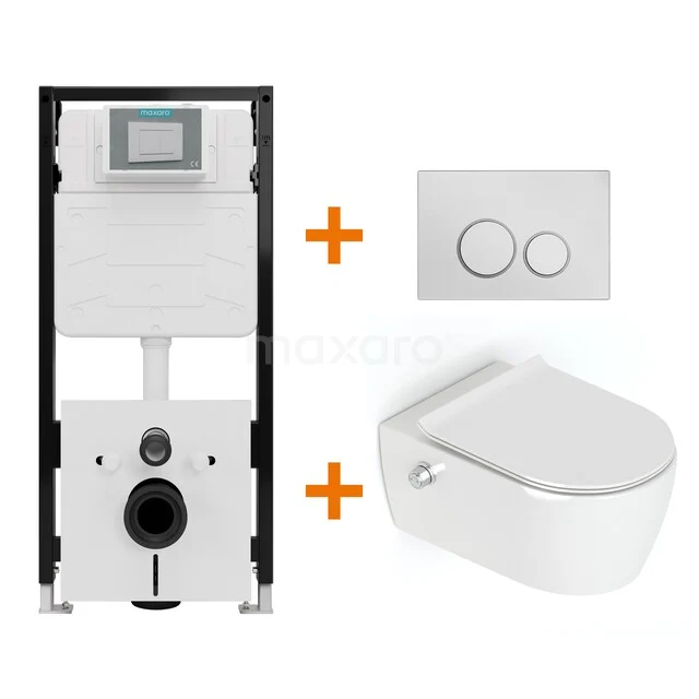 Toiletset Hoogglans wit Bidet  zonder Spoelrand + Maxaro Flush Pro inbouwreservoir met geluidsisolatie TOI2050