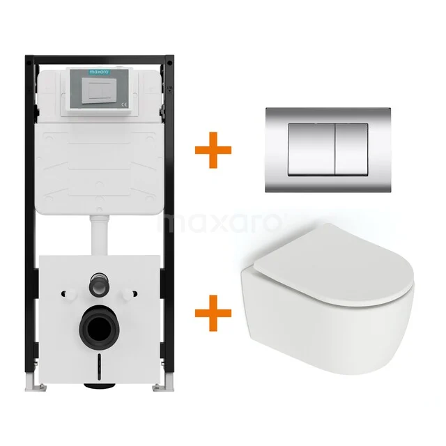 WC-Set Matt Weiß ohne Rand + Unterputzspülkasten Maxaro Flush Pro mit Schalldämmung TOI2072