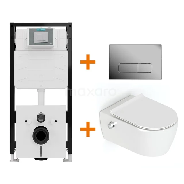 Toiletset Hoogglans wit Bidet  zonder Spoelrand + Maxaro Flush Pro inbouwreservoir met geluidsisolatie TOI2116