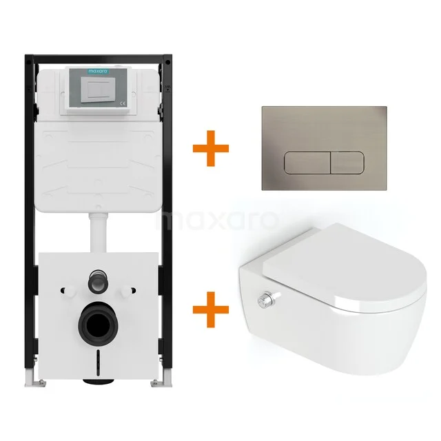 Toiletset Hoogglans wit Bidet  zonder Spoelrand + Maxaro Flush Pro inbouwreservoir met geluidsisolatie TOI2181
