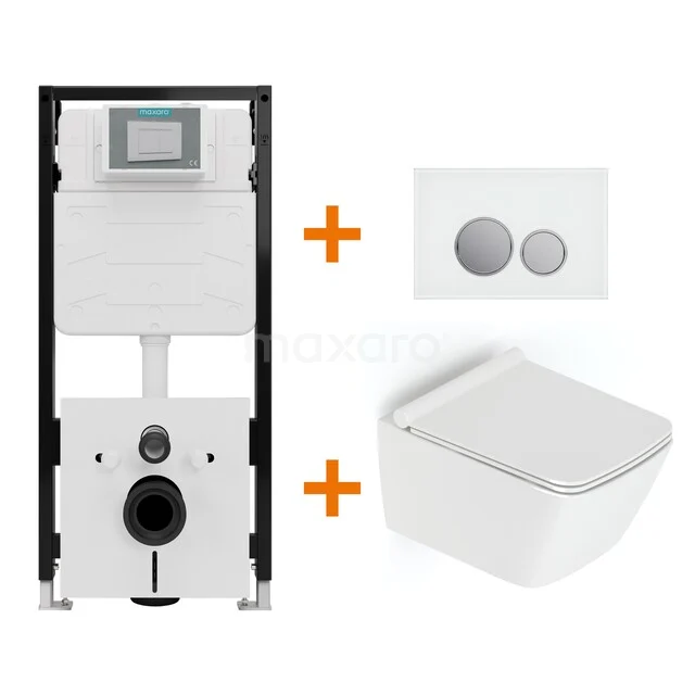 Toiletset Hoogglans wit met Spoelrand + Maxaro Flush Pro inbouwreservoir met geluidsisolatie TOI2279