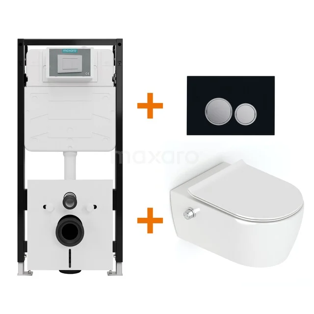 Toiletset Hoogglans wit Bidet  zonder Spoelrand + Maxaro Flush Pro inbouwreservoir met geluidsisolatie TOI2314