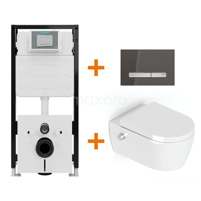 Toiletset Hoogglans wit Bidet  zonder Spoelrand + Maxaro Flush Pro inbouwreservoir met geluidsisolatie TOI2445