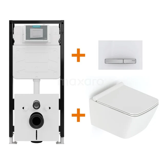 Toiletset Hoogglans wit met Spoelrand + Maxaro Flush Pro inbouwreservoir met geluidsisolatie TOI2477
