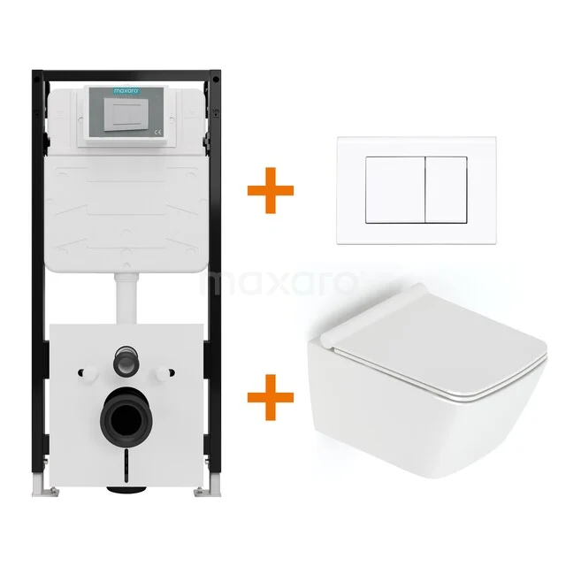 Toiletset Hoogglans wit met Spoelrand + Maxaro Flush Slim Pro inbouwreservoir met geluidsisolatie TOI2543
