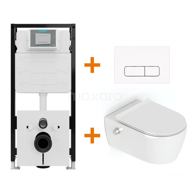 WC-Set Hochglanz Weiß Bidet ohne Rand + Maxaro Flush Slim Pro Unterputzspülkasten mit Schalldämmung TOI2578
