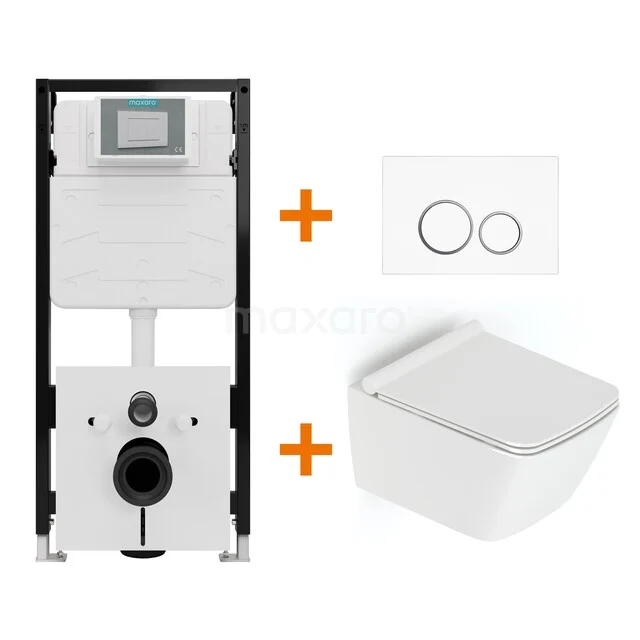 Toiletset Hoogglans wit met Spoelrand + Maxaro Flush Slim Pro inbouwreservoir met geluidsisolatie TOI2609