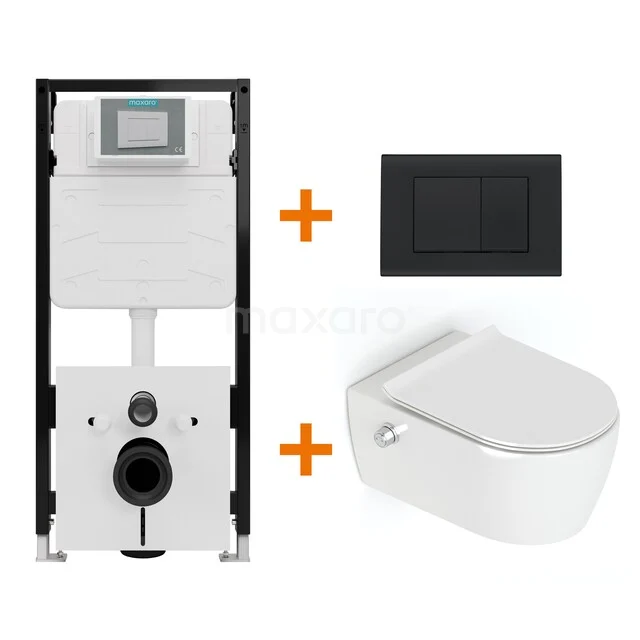 Toiletset Hoogglans wit Bidet  zonder Spoelrand + Maxaro Flush Slim Pro inbouwreservoir met geluidsisolatie TOI2644