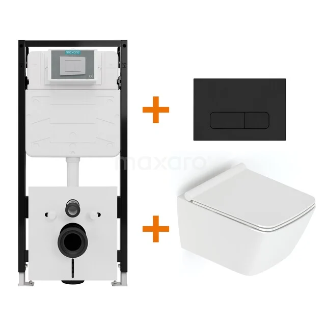Toiletset Hoogglans wit met Spoelrand + Maxaro Flush Slim Pro inbouwreservoir met geluidsisolatie TOI2675