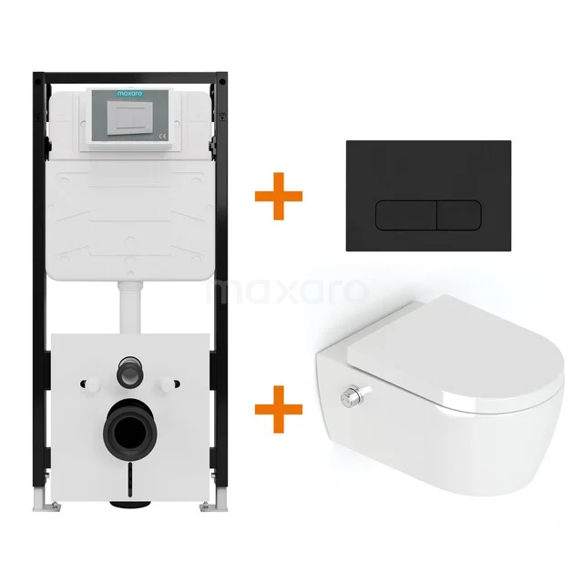 Toiletset Hoogglans wit Bidet  zonder Spoelrand + Maxaro Flush Slim Pro inbouwreservoir met geluidsisolatie TOI2676