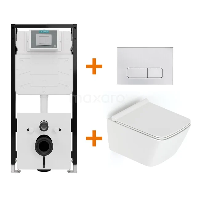 Toiletset Hoogglans wit met Spoelrand + Maxaro Flush Slim Pro inbouwreservoir met geluidsisolatie TOI2774