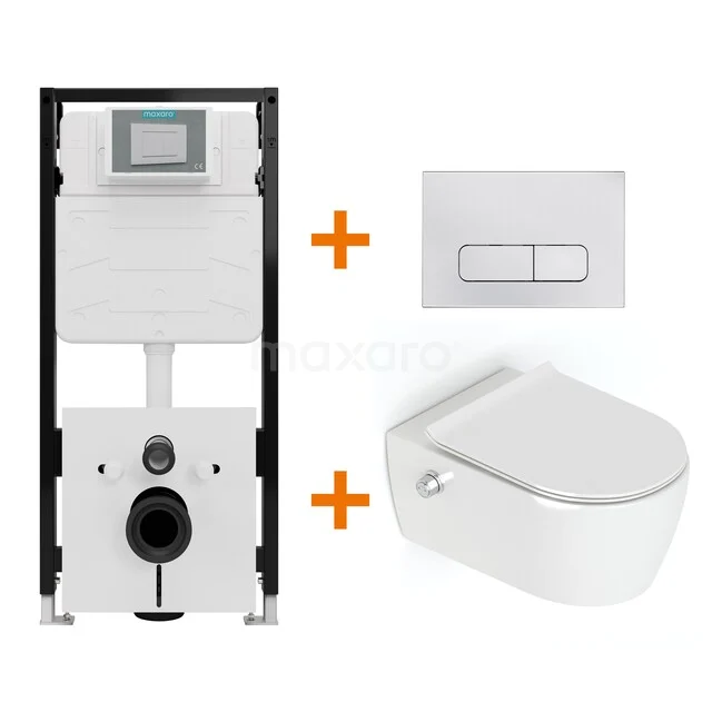 Toilet set High-gloss white Bidet without rim + Maxaro Flush Slim Pro concealed cistern with sound insulation TOI2776 Toilet set High-gloss white Bidet without rim + Maxaro Flush Slim Pro concealed cistern with sound insulation TOI2776
