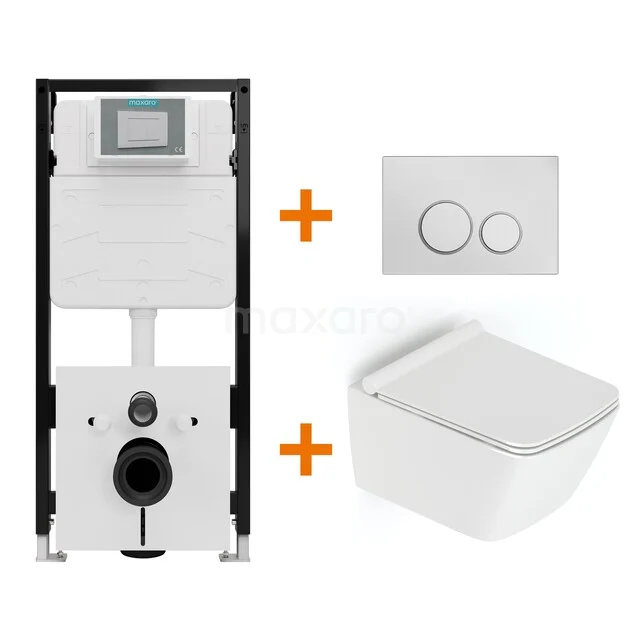 Toiletset Hoogglans wit met Spoelrand + Maxaro Flush Slim Pro inbouwreservoir met geluidsisolatie TOI2807