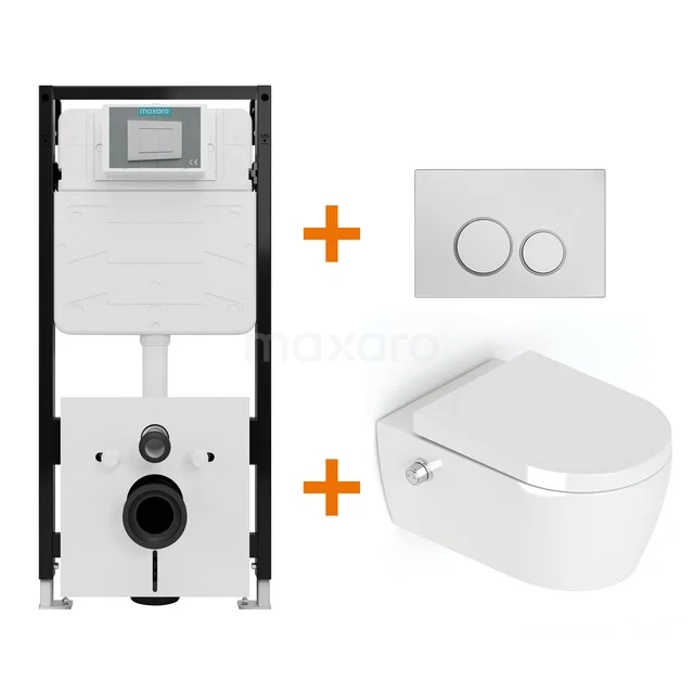 Toiletset Hoogglans wit Bidet  zonder Spoelrand + Maxaro Flush Slim Pro inbouwreservoir met geluidsisolatie TOI2808
